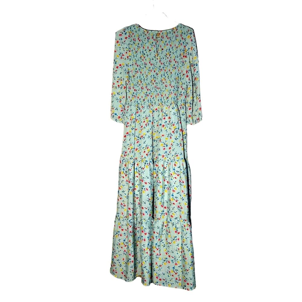 Code Mode mint green smocked feminine floral midi dress half sleeve sz M - Picture 2 of 7